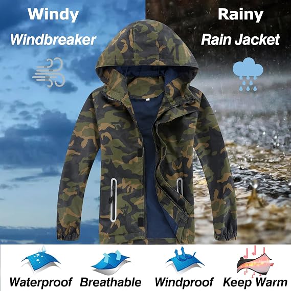 Kids Waterproof Hooded Rain Jacket
