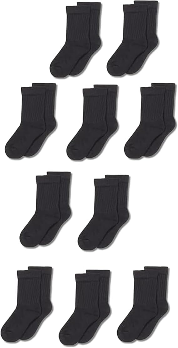 Kids Cotton Cushioned Crew Socks 10-Pack