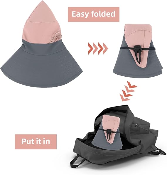 Girls Wide Brim Sun Hat with Ponytail Hole