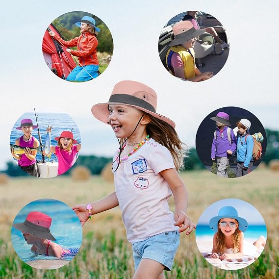 Girls Wide Brim Sun Hat with Ponytail Hole